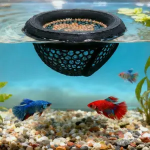 Aquarium Floating Feeder for Betta or Shrimp, Cave and Hammock Design, Small Fish Feeding Ring, Hidden Feeding Decor Accessory
