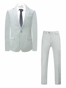 Slim Fit Light Gray Suit Set!High-quality fabric + exquisite details (cuff button/pocket decoration), suitable for business commute/dating/formal occasions, slim fit enhances your style instantly, a must-have stylish piece for men's wardrobe - grab it now