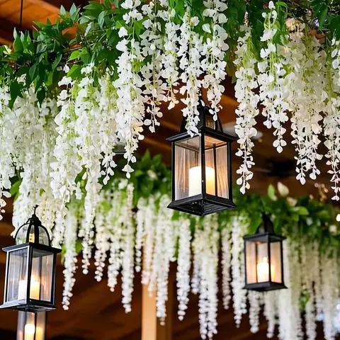 24 Pcs Wisteria Hanging Flowers, Artificial Plant Vines, Silk Flower Garland, Long Hanging Bush, Fake Flowers with Blooms & Leaves