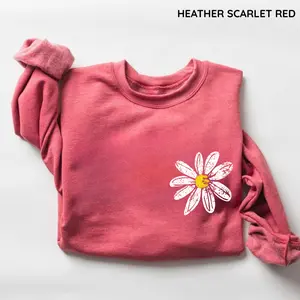 Daisy Sweatshirt, Retro Floral Shirt, Women's Casual  Long Sleeve, Cotton Fabric Tops, Women's Favorite Top