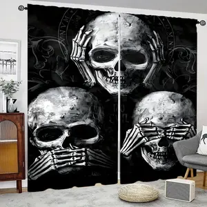 Abstract Skull Print Curtains, 2 Piece Modern Rod Pocket Design, Durable Polyester Fabric, Suitable for Living Room and Bedroom Decor, Window Curtain