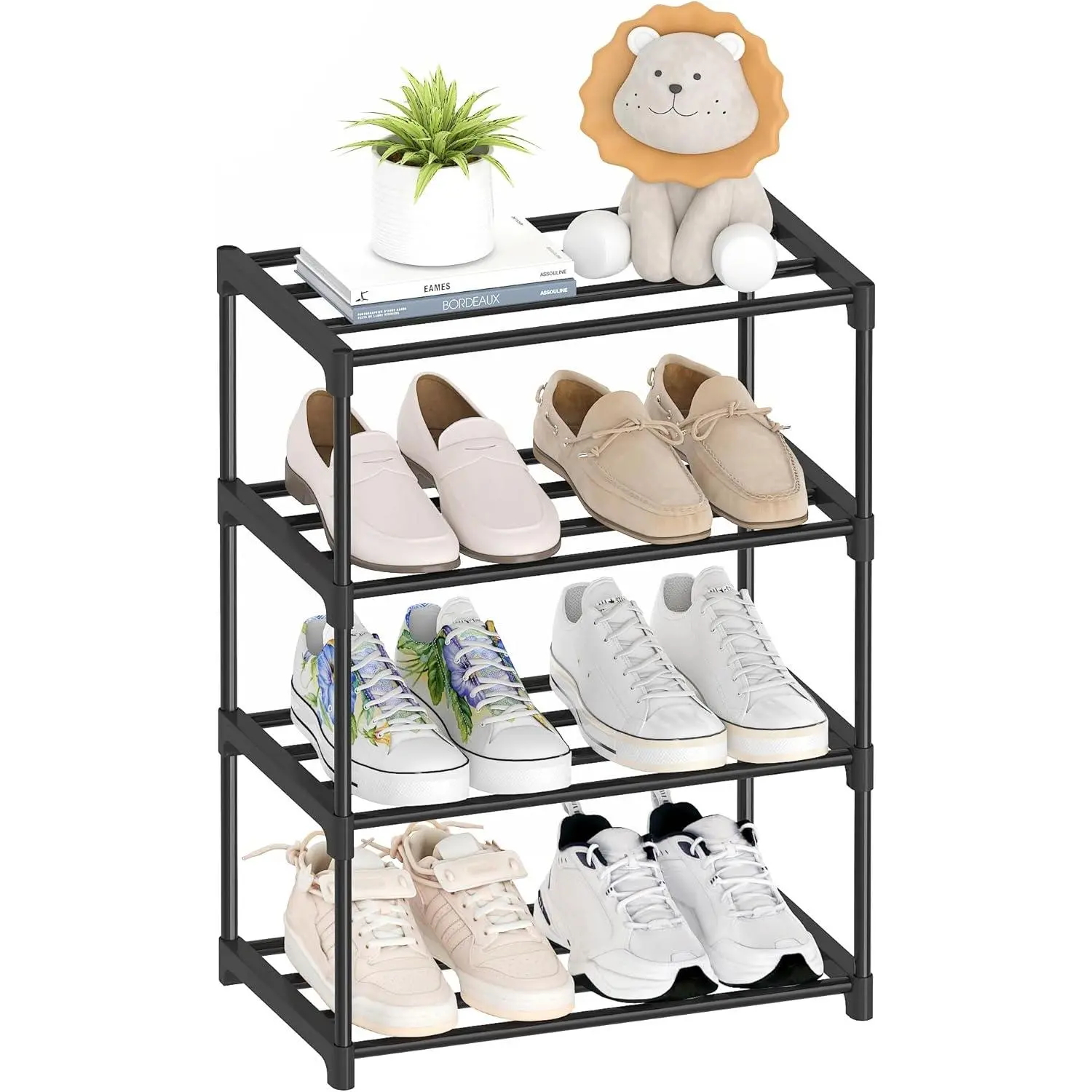 4 Tier Small Shoe Rack, Narrow Stackable Shoe Shelf for   Adult, Lightweight Shoe Rack Stand for Closet Dorm Storage Organizer, Front Door Entrance, Entryway