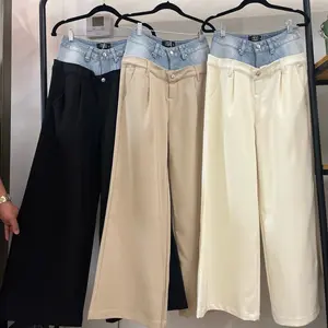 Pantalón doble pretina de tela con straight Jean Womenswear