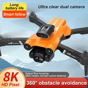 Drone S17 Four Axis Aircraft Remote Control with 8K HD Pixel Ultra Clear Dual Cameras Smart Follow 360° Obstacle Avoidance Orange Color Marvel - Drone
