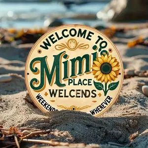 Welcome to Mimi'S Place Sign, Vintage Farmhouse Decor with Sunflower & Greenery, Metal Tin Sign Metal Plaque, Indoor/Outdoor Decoration for Home, Cafe, Office, Housewarming or Wedding Gift, Rustic Welcome Sign, Cafe Signage, Classic Design