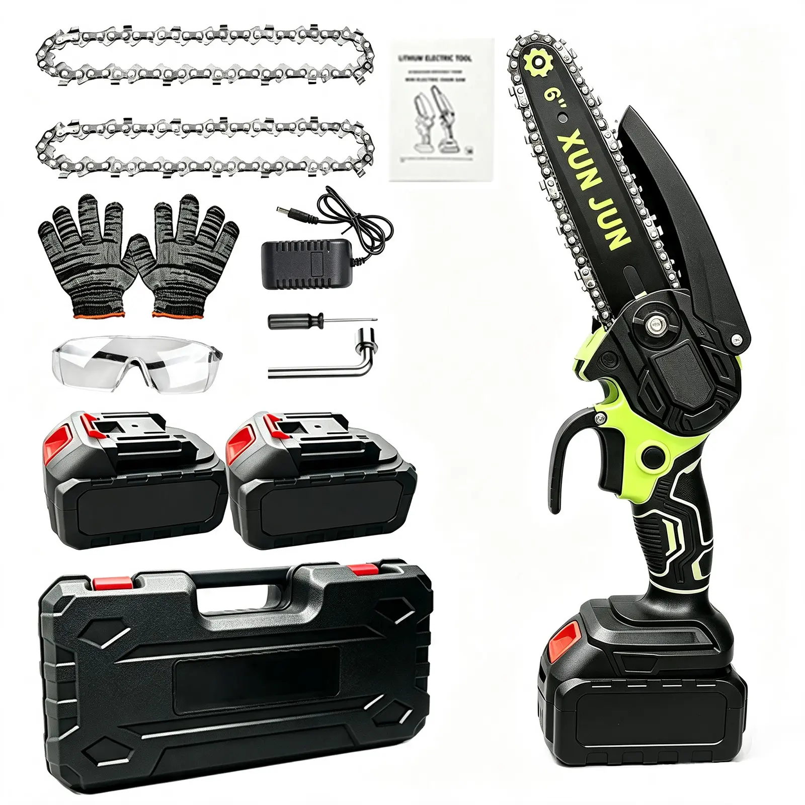 21V Cordless Mini Chainsaw 6-Inch - Compact Handheld Electric Chain Saw with 2 Batteries Security Lock for Efficient Wood Cutting, Tree Trimming, and Pruning - Trending Christmas Gifts and New Year Gift Ideas Power Tools Tool Kit