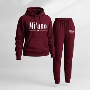 Men's Milano Flag Print Hoodie and Drawstring Sweatpants Tracksuit, Casual Two-Piece Hoodie and Jogging Pants, Long-Sleeved Tracksuit for Autumn and Winter, Suitable for Indoor and Outdoor Activities, Men's Everyday Tracksuit.