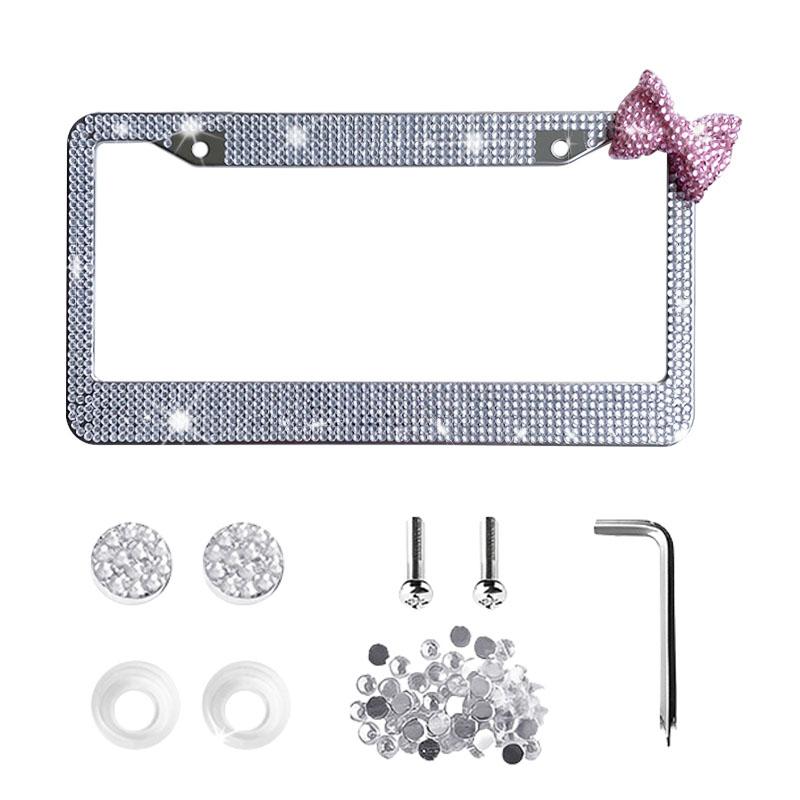 Rhinestone Bow License Plate Frame - 1 pcs!  Fun car accessories & essentials for women. Affordable & stylish multi-color. c