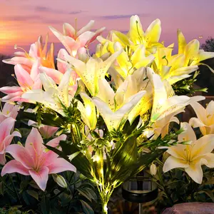 【SummerVibes】GIGALUMI Solar Garden Lights, 2 Pack LED Lily Garden Decor Carefree Solar Flowers Outdoor Waterproof, Yard Decorations Outdoor, Allergy-Free Light up Flowers for Yard Patio