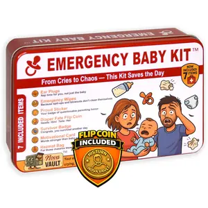 Funny Emergency Baby Newborn Kit Includes Wet Wipes, Flip Coin, Stickers, Jokes, Badge, Bag, Earforam. Ultimate Baby Shower, Family and Freinds Novelty Gag Gift