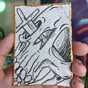 ACEO Original Art Surreal Dark Goth Sword in Skull