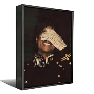 Top Rated Tribute to Michael Jackson Framed Canvas Print, Classic King of Pop Sequin Glove Vintage Wall Poster, Iconic Music Legend Memorial Decor Gift for MJ Fans, Wall Art for Bedroom Bar Dorm Music Studio Man Cave