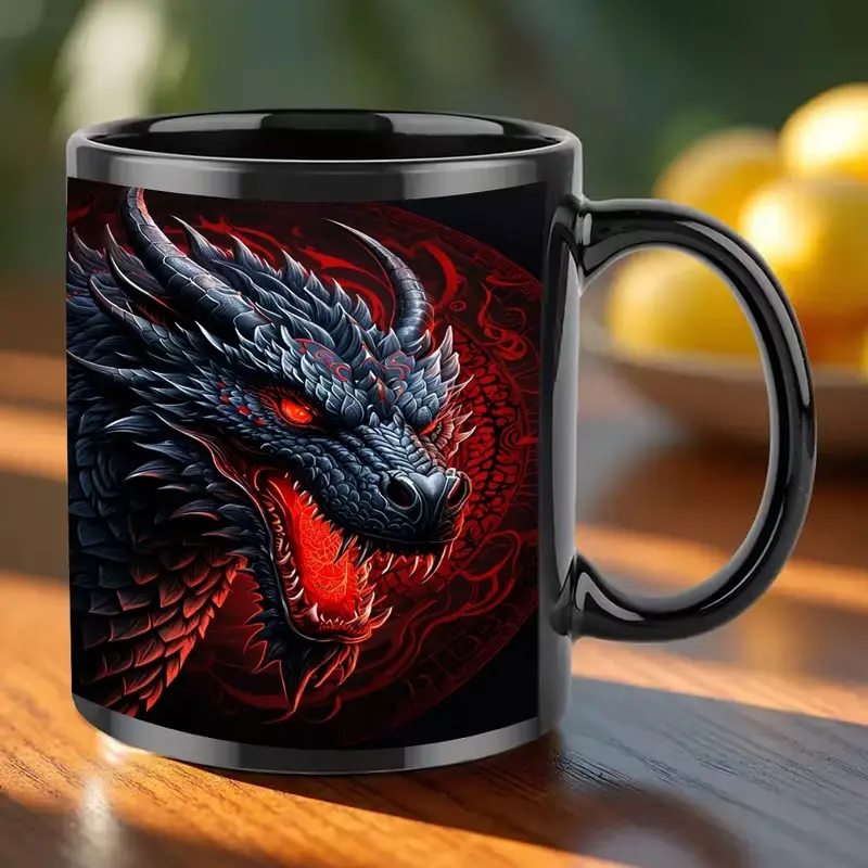 1pc Cute Black Ceramic Dragon Mug - 11oz Durable Kitchen Drinkware, Birthday Ideas Gift, Fits Coffee Bar & Cute Kitchen Themes, For Hot/Cold Beverages (Coffee, Juice, Milk)