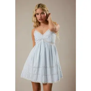 Sweet Trim Mini Dress - Light Blue