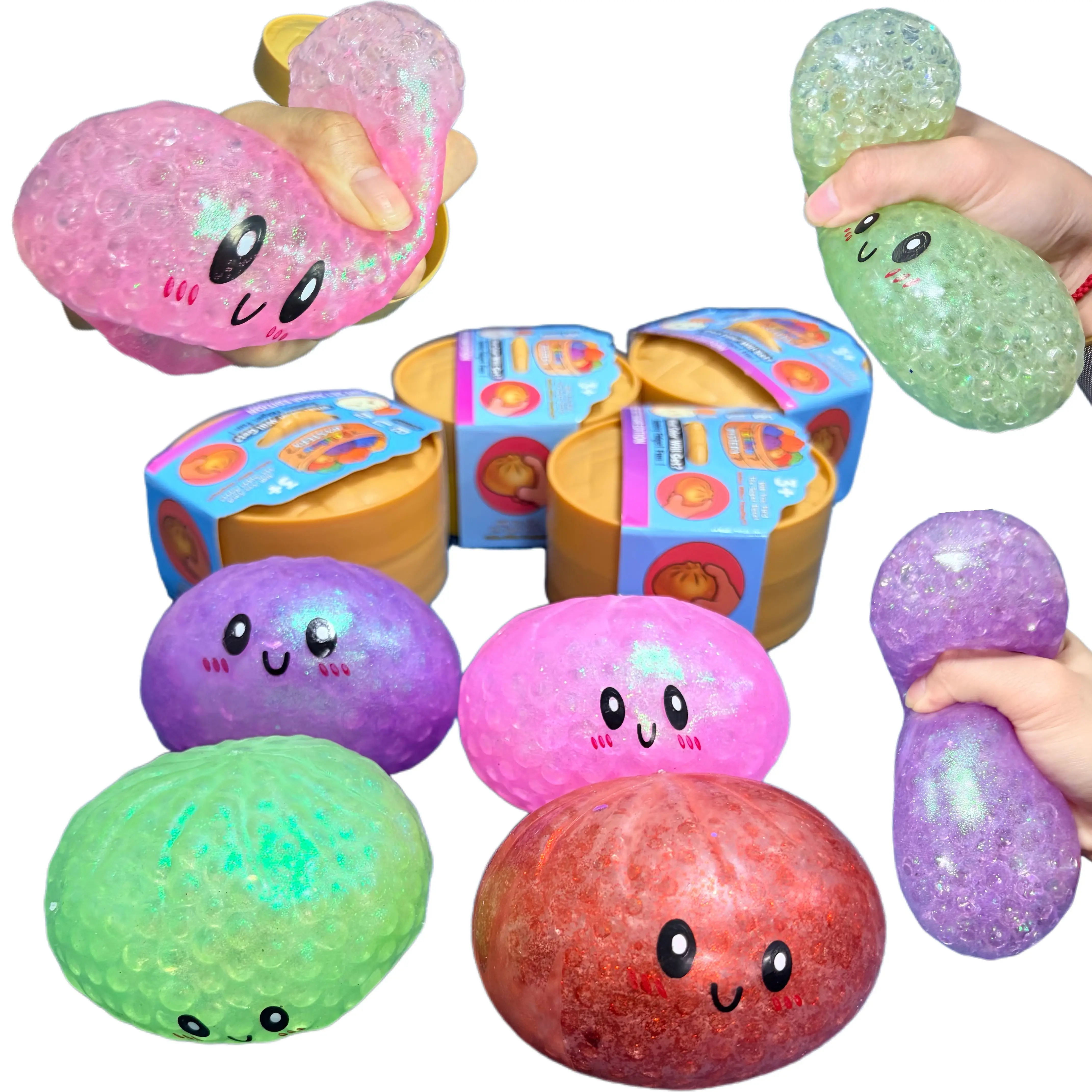 Realistic Giant Dumpling Squeeze Toy with Bamboo Steamer Soft TPR Dough Ball Decompression Fidget Toy Creative Funny Gift