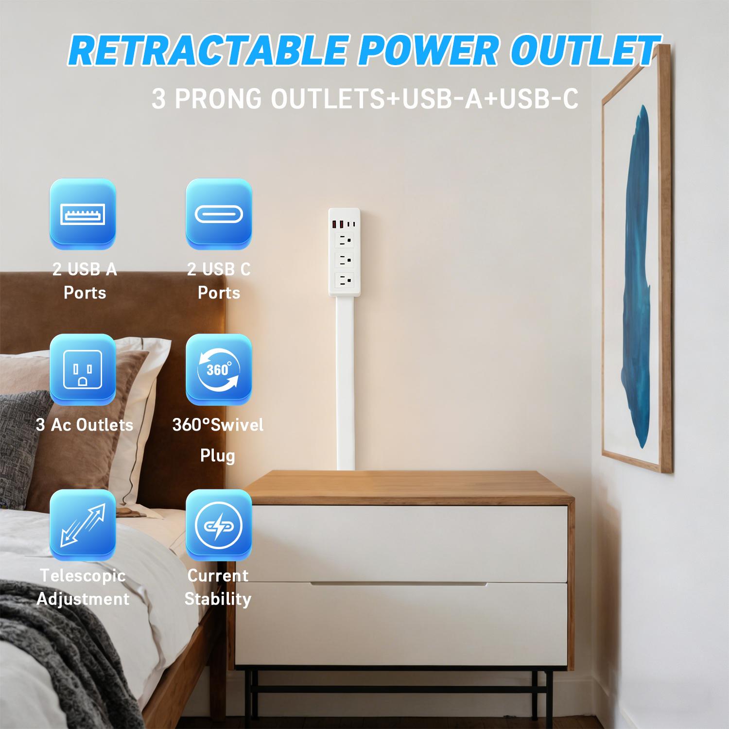 Compact Home Supplies Outlet Splitter Expander - 180° Rotatable Wall Plug Extender, Telescopic Adjustable Length, Security-Upgraded, for Behind Couch, Nightstand Power Access Expansion
