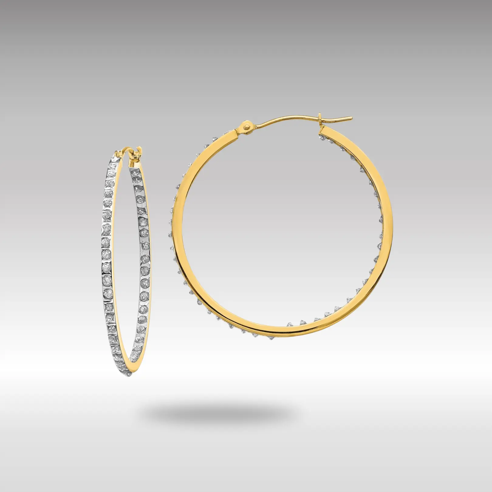 14K Gold Diamond Fascination Round Hinged Hoop Earrings - Model DF256