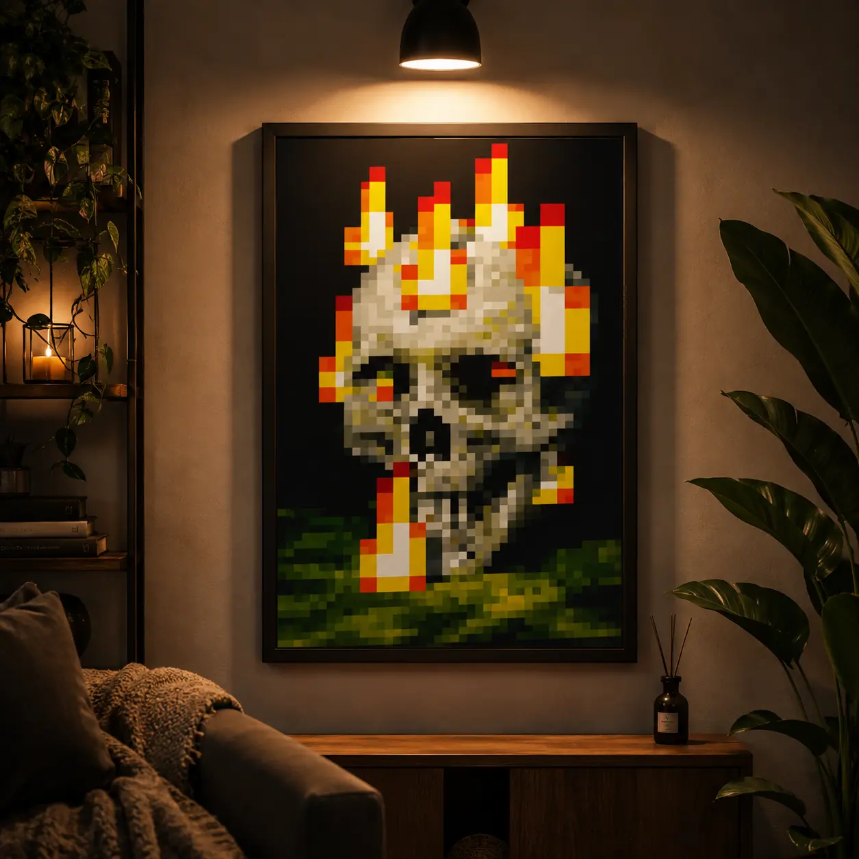 Minecraft Burning Pixel Art Poster - High-Quality Print, Vibrant Colors, Rustic Charm, Trendy Funny Wall Decor - Gamer Gift for MC Fans, Dorm Gaming Room Decor