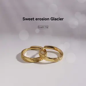 Golden glacier couple ring irregular texture open ring gift