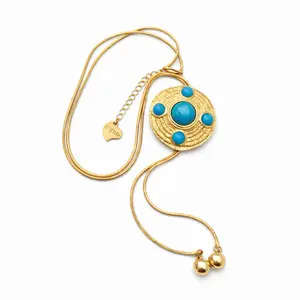 Maite Jewelry Collar Corbatín Ajustable Material Stainless Steel with Turquoise Accents and Gold Beads