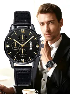 Luxury Gold Men's Watch, Business Casual Multi-Functional, Vintage Roman Numerals, Perfect Gift for Him, All Seasons Fashion