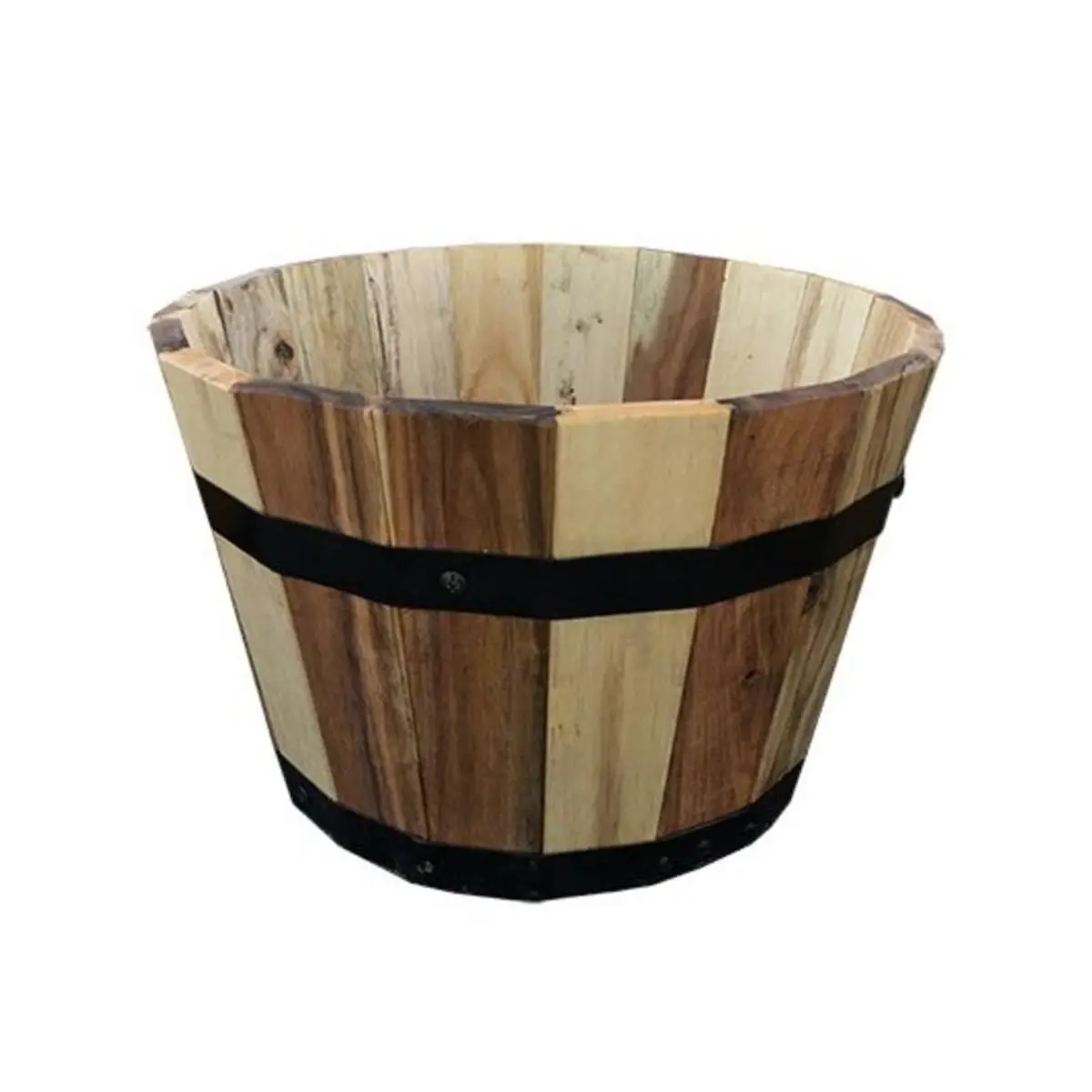 Avera Home Goods 206384 13 x 8.25 in. Wood Barrel Wood Planter