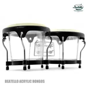 Beatello bongo drum, 1 piece, acrylic shell, goatskin drumhead, 16.14*8.86*7.48 inches, includes tuning wrench, suitable for beginners and professionals.