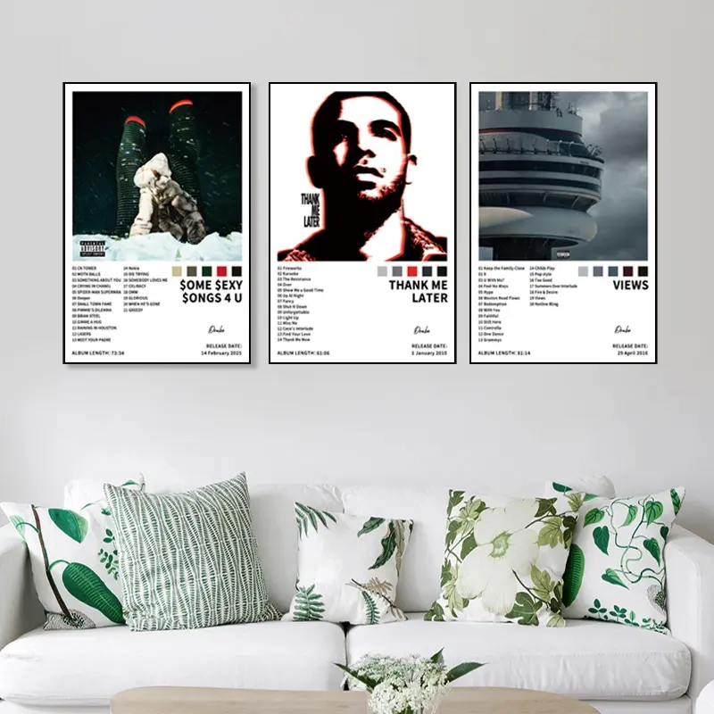3-piece set: Drake/$OME $EXYSONGS4 U/THANK ME LATER/VIEWS music album cover canvas poster, Unframed Art Print, Vintage Prints, Vintage Design, home decor, birthday/Christmas/New Year's gift, retro style, hip-hop music fans, frameless