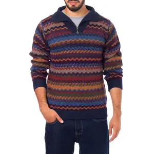 NOVICA Artisan Handmade Men's Alpaca Wool Striped Zip Collar Pullover from Peru, 'Mountain Life'