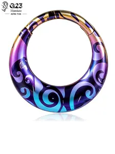 1pcs G23 Titanium Leopard Print Hinged Nose Ring Septum & Helix Daith Piercing Jewelry Punk Gothic, Unisex Body Accessory, Titanium Nose Hoop