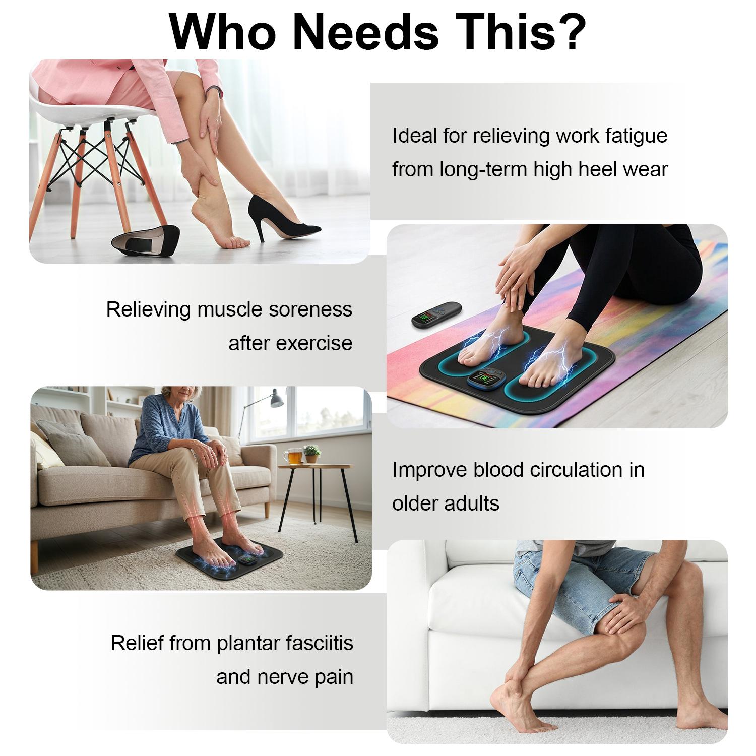 EMS Foot Massager Electronic Muscle Stimulator, Powered Electric Massager for Foot Pain Relief & Blood Circulation