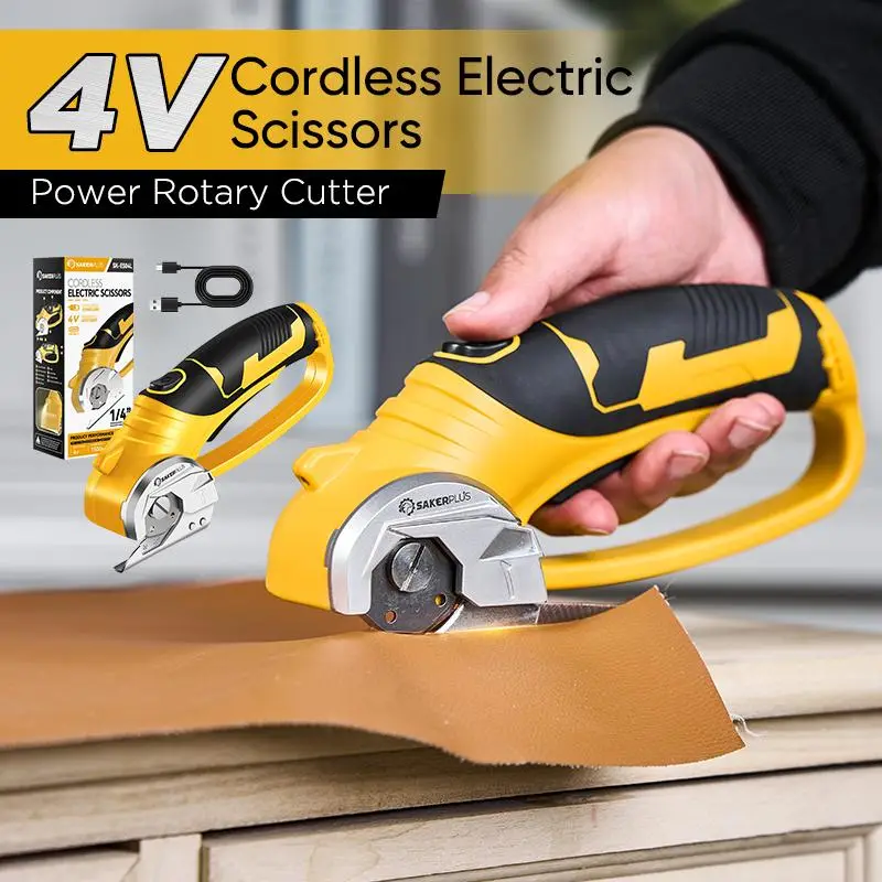 Saker Cordless Electric Scissors,Rechargeable Fabric Scissor with LED Light,Power Rotary Cutter for Leather Carpet Plastic Cutting,Sewing,Crafting