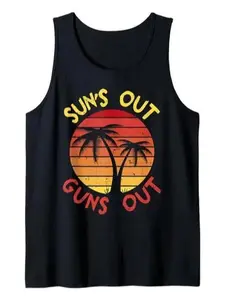 Suns Out Guns Palm Beach Unisex Top For Men Women, Retro 80s Summer Vacation Muscle Tank Top