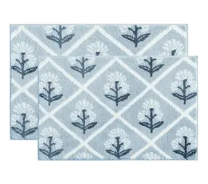 Martha Everyday Trident Floral Light Blue 30X 20 Bath Rug