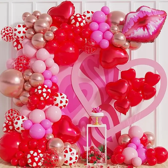 155pcs Valentines Day Balloon Garland Arch Kit with Red Pink Rose Gold Latex Heart Balloons for Valentine Day Engagement Wedding Decorations (Colorful)