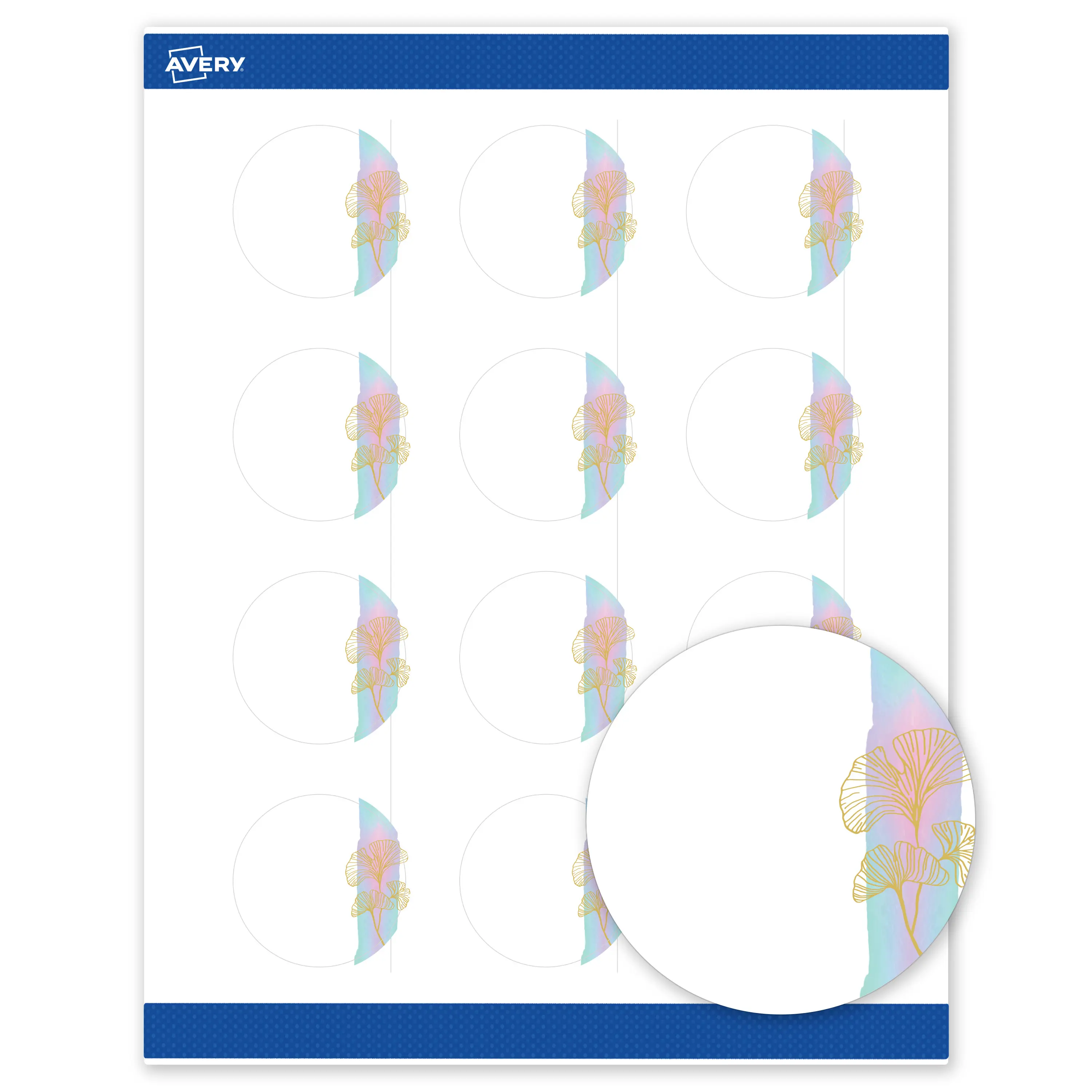 Avery Printable Round Labels with Sure Feed Technology, Pre-Printed Floral Design, Matte White, 2" Diameter, Laser & Inkjet Compatible, 120 Total, Great for Branding, Marketing, and Events