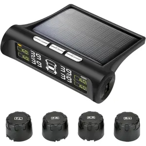 Tire Pressure Monitoring System - TPMS Tire Pressure Monitor System with Solar Charger, TPMS with 4 External sensors & 5 Alarm Modes, LCD Real-time Display, Auto Sleep Mode, Easy to Install