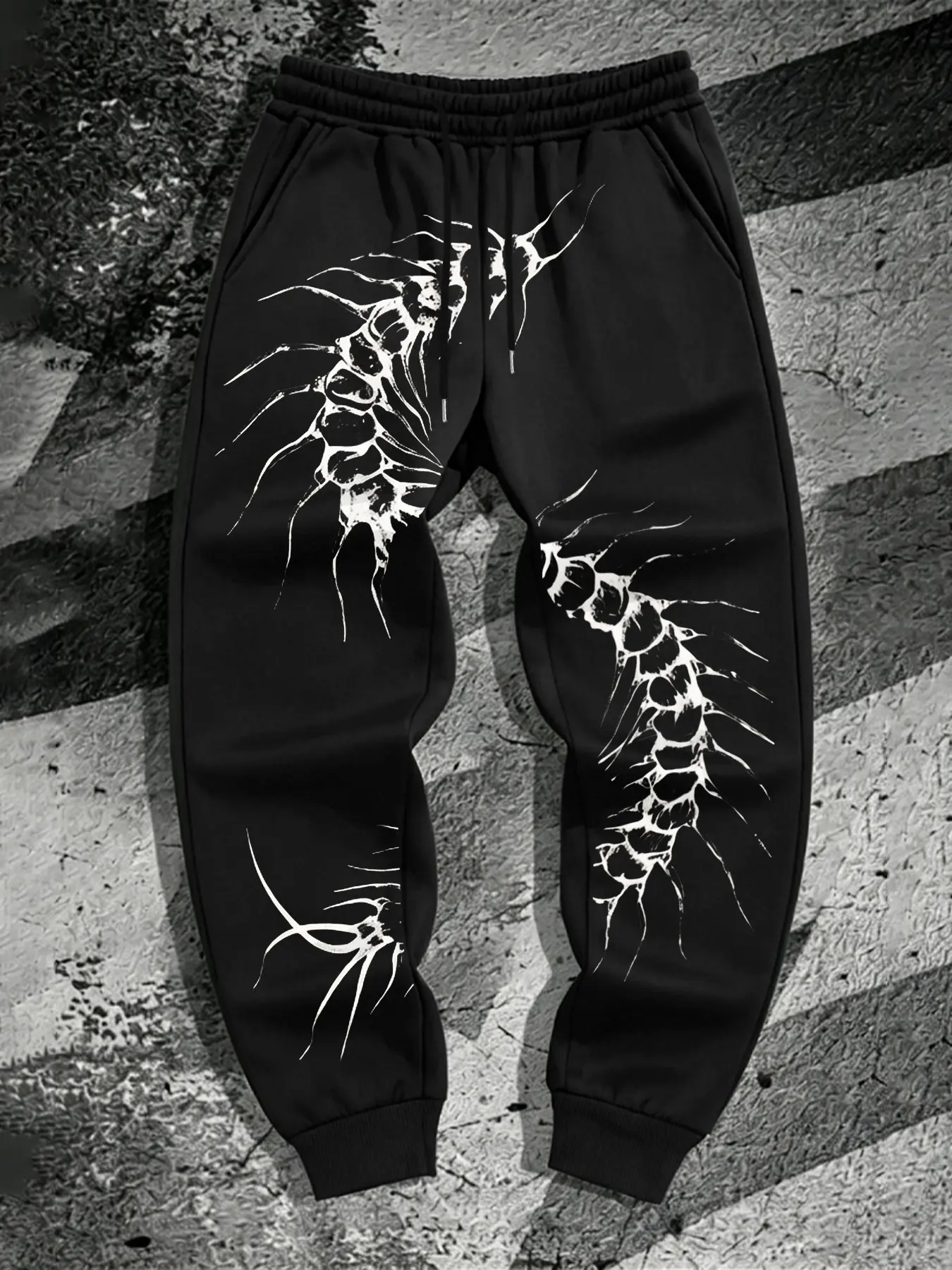 Men's Gothic Print Sport Pants, Street Style Cuffed Pants, Loose-Fitting, Suitable for Daily Wear and Sports, All Seasons, Cuffed Sweatpants, Graphic Print Sweatpants