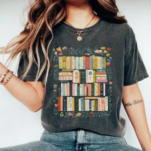 Vintage Library Comfort Colors Shirt, Boho Wildflowers Bookish Shirt, Cottagecore Flower Book Lover T-Shirt, Reading Gift, Librarian Gift