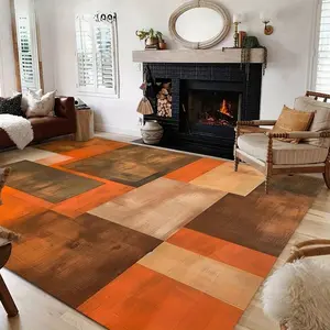 Modern Abstract Orange Area Velvet Rug - Backing, Machine Washable Easy Clean Rug, Indoor Outdoor Floor Mat, Suitable For Living Room, Bedroom, Kitchen, Terrace -, Orange, Brown, Beige, Black - Suitable For Home, Office, Events, Home Decorations