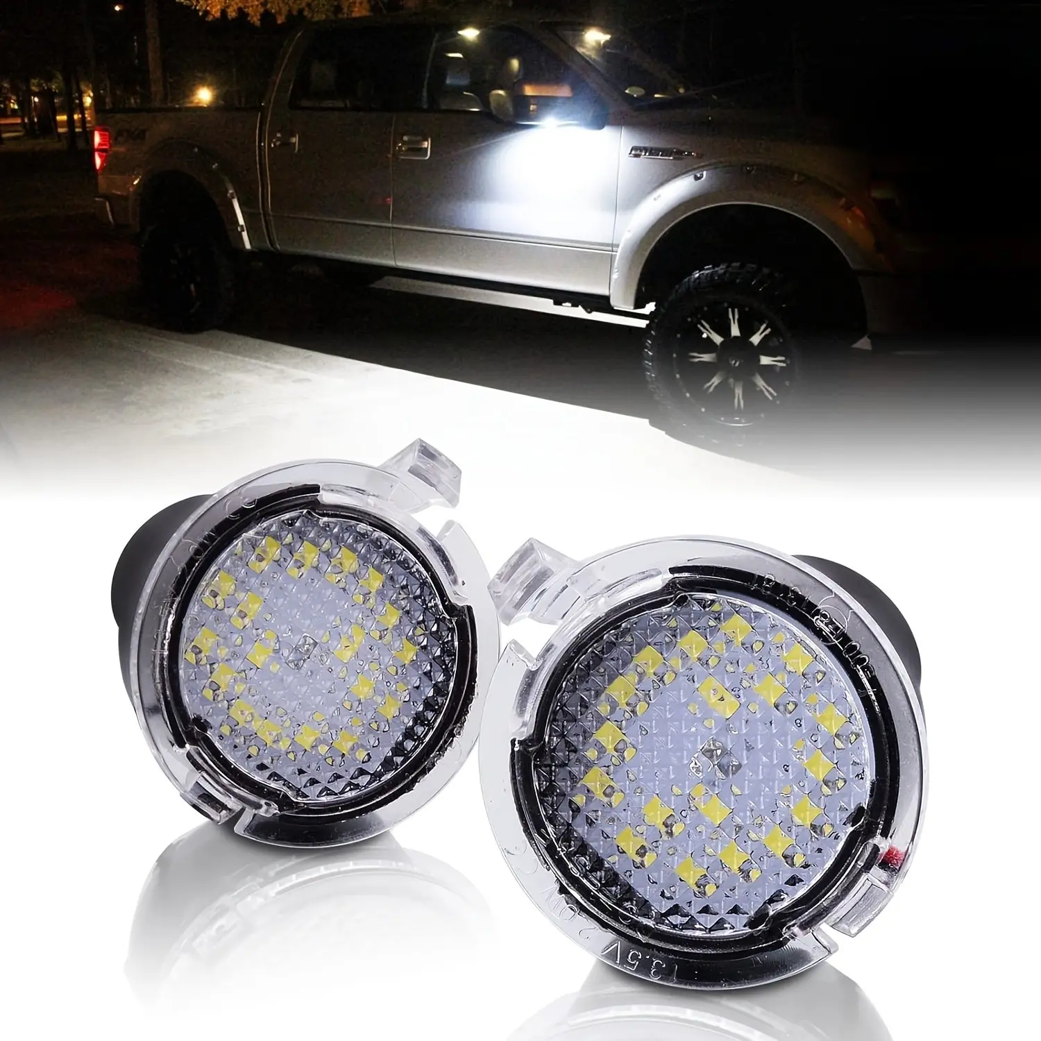 2 Pieces Ford-Specific Mirror Puddle Light Kit Truck Mirror Lights | Fits Edge/Expedition/F150/Taurus OEM 3F1Z-13B375-AA 6500K Pure White LED 10-14V Compatible Plug & Play Non-Polarity | Add Resistor If Flickering | Led Car Lights, Automotive car light