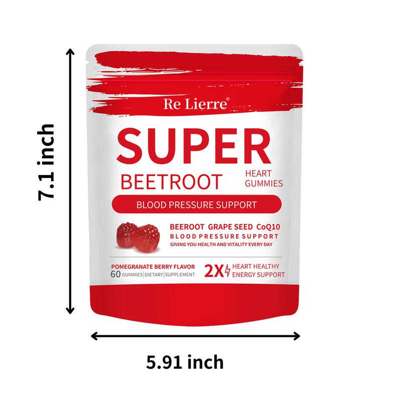 Re Lierrre Super Beetroot Gummies - 2 Pack Pomegranate Berry Flavor - 120 Count - Daily Vitality & Natural Energy - Vegan & Delicious - Blood Pressure Support - Heart Healthy Energy Support