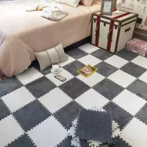 20pcs  Anti-Slip Plush Square Interlocking Carpet Tiles With Border Soft Fluffy Foam Puzzle Play Floor Tiles Mat12 X 12 X 0.4 In Climbing Area Protective Rugs
