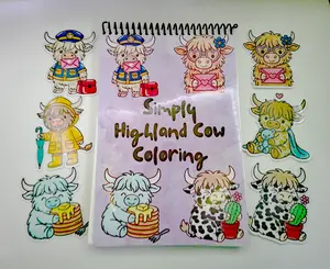Simply Highland Cow Coloring Book and Sticker bundle!- Medium Size 5.5x8.5 with 40pgs Spiral Binding Laminated Cover