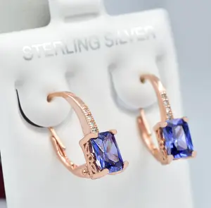 Lab Created 3.58 Ct Tanzanite & White Sapphires .925 Rose Plated Sterling SIlver Leverback Earrings $64.95