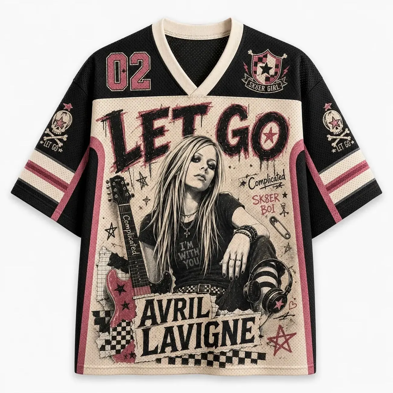 Avril Lavigne Inspired Graphic Jersey Shirt, Pop Rock Music Aesthetic Mesh Athletic Top for Fans RVG