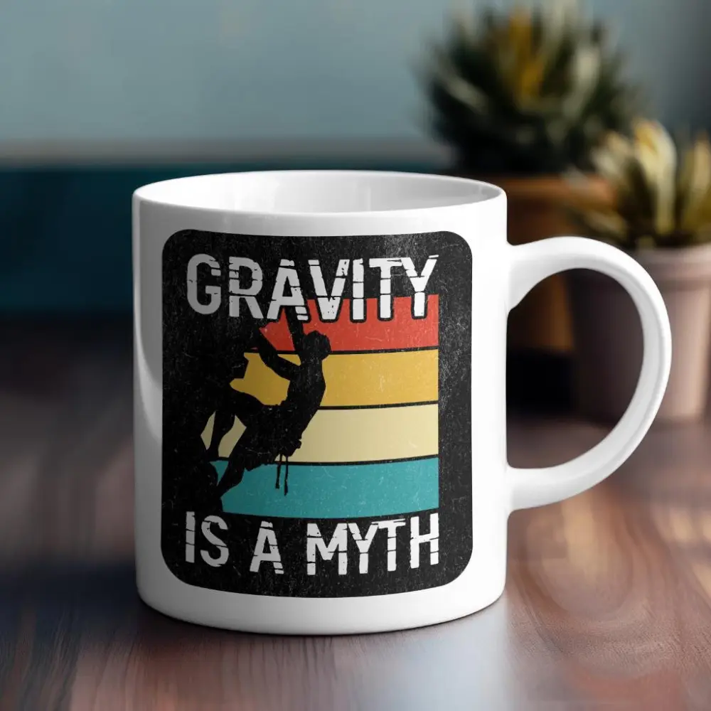 Gravity Is a Myth Mug, Funny Rock Climbing Coffee Cup, Climber Gift, Retro Outdoor Adventure Mug, Hiking Enthusiast Gift