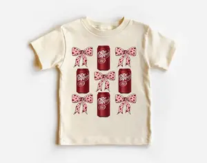 Dr Pepper Coquette Bow Pink Youth Shirt, Retro Soda Dr Pepper Tee, Casual Classic Crewneck Graphic Shirts Gift For Girls