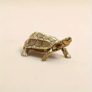 1pc Vintage Brass Turtle Statue, Solid Brass Money Turtle Figurine, Antique Tea Pet, Good Luck Animal, Home Decor, Traditional Craft Ornament, Indoor & Outdoor Use, Metal Construction Room Multicolor