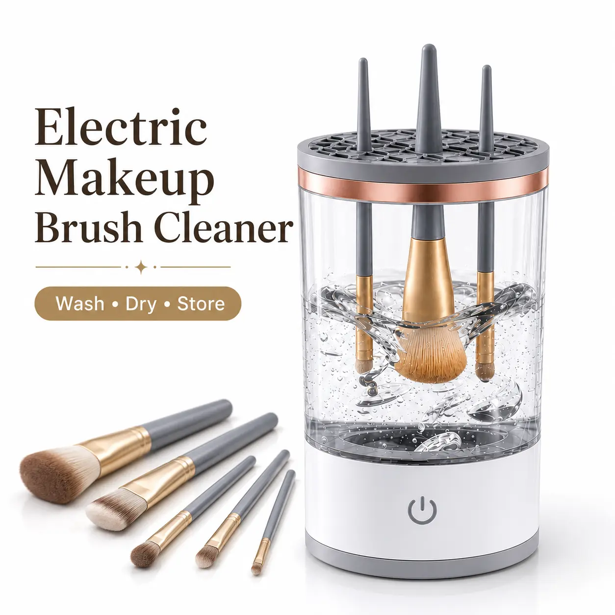 Hands-Free Electric Makeup Brush Cleaner | Auto-Spin Deep Cleaning Machine for Eyeshadow Brushes, Beauty Sponges & Small Cosmetic Tools, Time-Saving GRWM and Vanity Essential for Home, Daily Use & Travel